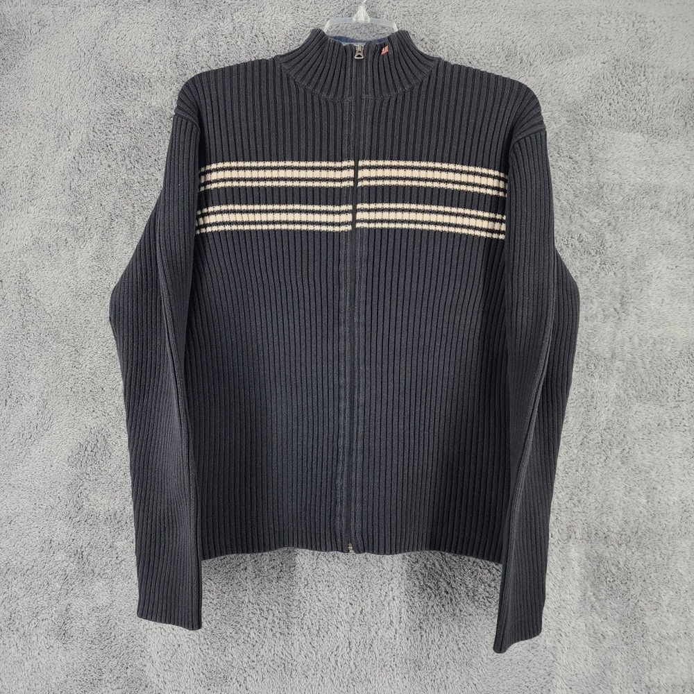 Polo Jeans Ralph Lauren Sweater Mens XL Black Stripe Ribbed Full Zip Y2K Vintage